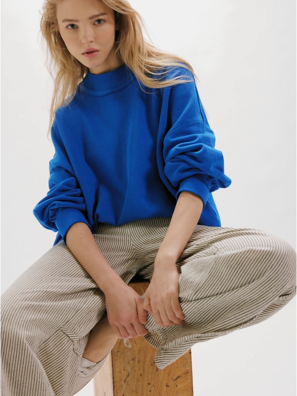 WE THE FREE Palm Springs Pullover Sapphire Princess Blue Mock Neck Oversized S